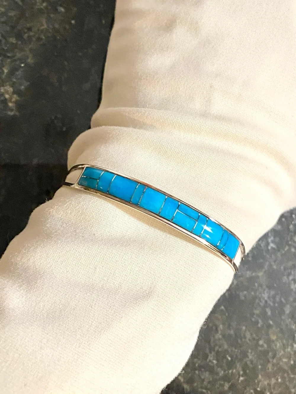 Sterling Silver Sleeping Beauty Turquoise Inlay Cuff Bracelet